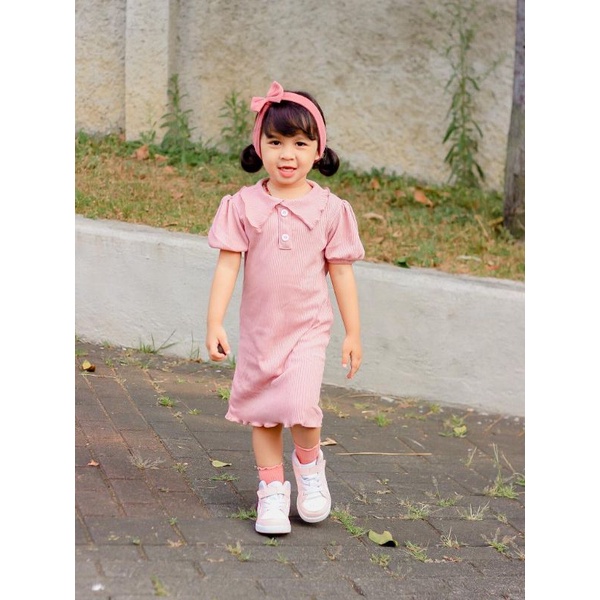 wangki dress rib / Dress kancing balon / dress midi kancing anak usia 2-6 tahun