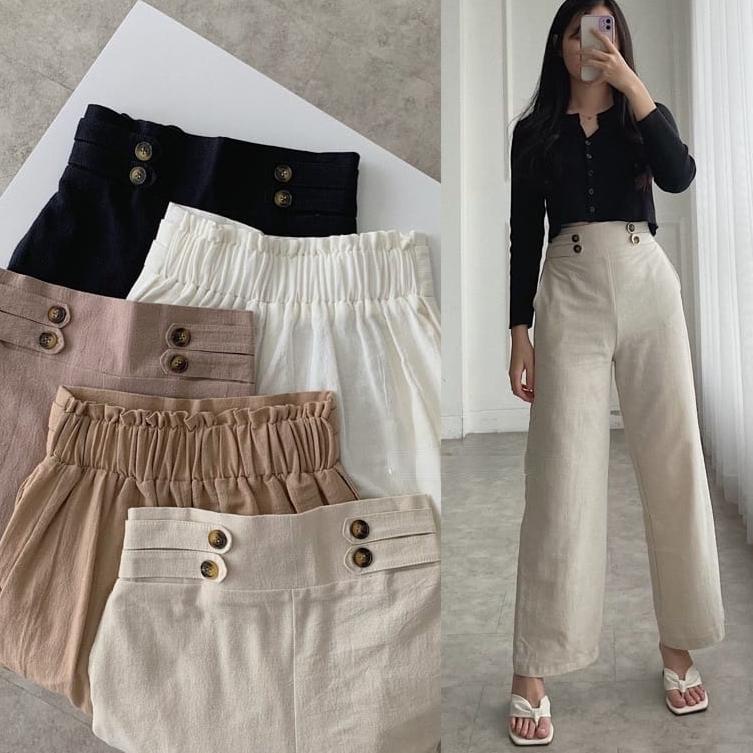 Kwg31au22w ▪ Kulot Linen Highwais Yunita Pants - Linen Cullote Double Botton