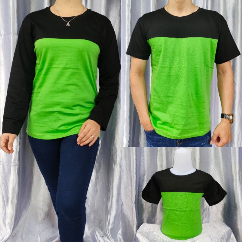 kaos polos kombinasi pria wanita HIJAU PUCUK - HITAM kaos seragam couple