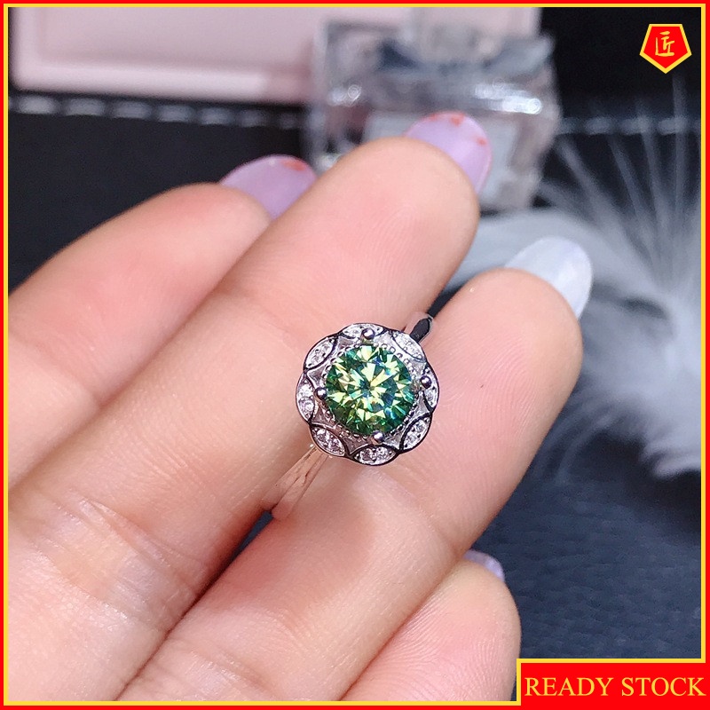 [Ready Stock]Classic Simple Green Moissanite Ring