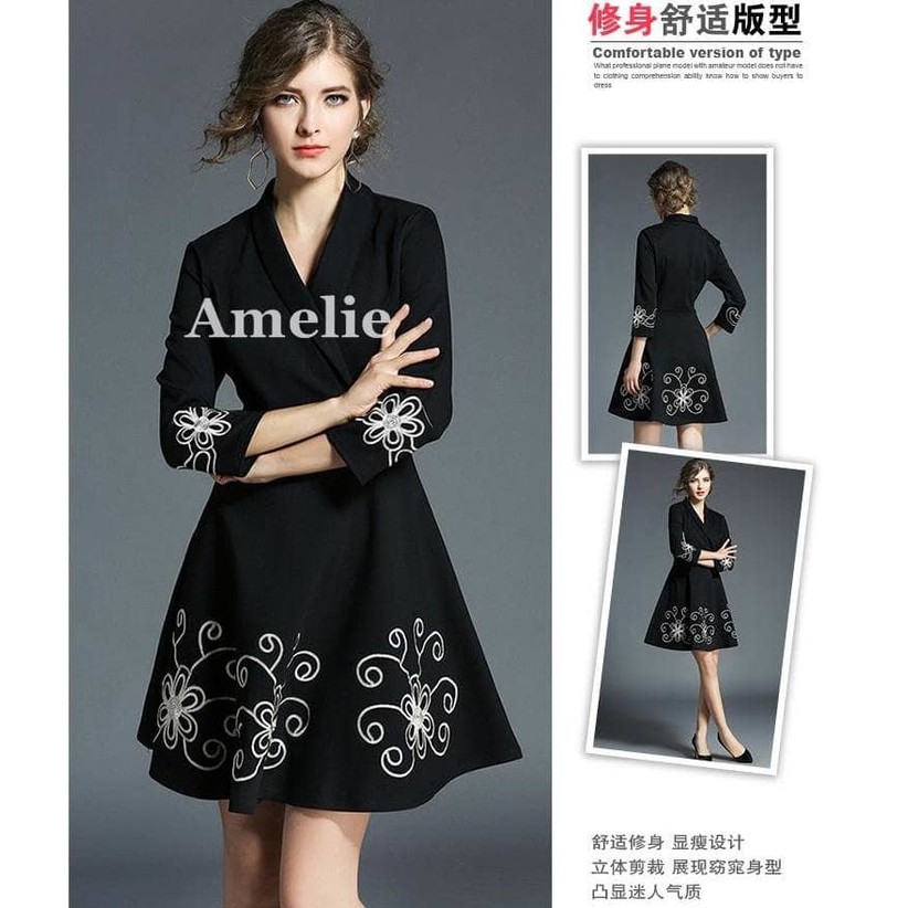 Party Mini Dress Gaun Pesta Lengan Panjang Black Hitam Korea Import