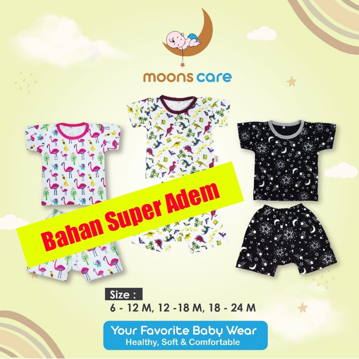 SML MOONS Stelan Oblong Pendek Moons, Celana baju pendek bayi