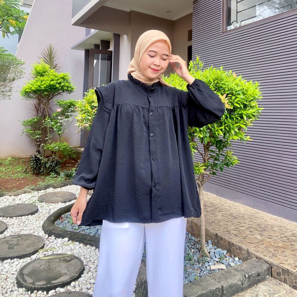 BEFAST - ZEC OOTD Wanita Kemeja SACI / Kemeja RAmple Polos / Ruffle Plain / Kemeja Polos Keluaran Terbaru 2021 / Kemeja Casual Lengan Panjang / Kemeja Formal OOTD Wanita