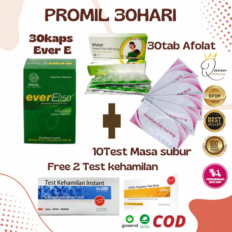 PAKET PROMIL 30 HARI AFOLAT DAN EVER E FREE OVULATION LH PROGRAM HAMIL 3 STRIP AFOLAT DAN EVER E BOTOL ASAM FOLAT DAN ANTIOKSIDAN UNTUK PROGRAM KEHAMILAN