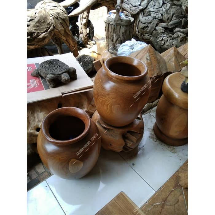 Guci/Gentong Dekorasi Kayu Jati Solid Tanpa Tutup (Tinggi 50cm)