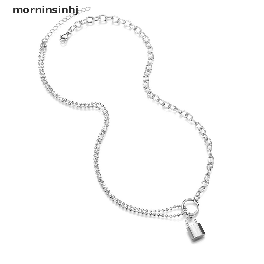 Mor Kalung Liontin Gembok Bahan Stainless Steel Gaya Punk Untuk Pria