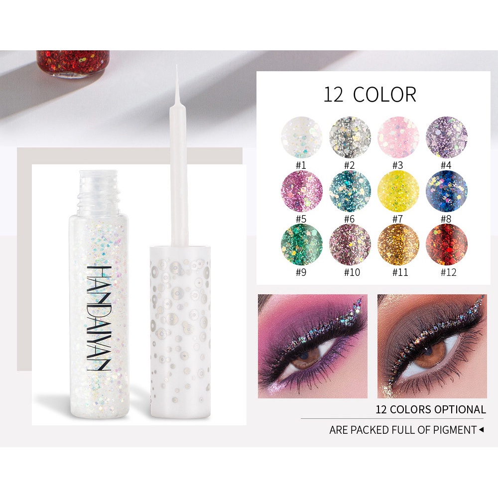 HANDAIYAN Glitter Eyeshadow Liquid Eyeliner Long Lasting Waterproof Sparkling Eyeshadow Eye Makeup