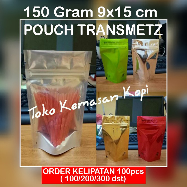 

Standing Pouch Kombinasi Transmetz 150gr+zipper(9x15cm)/MERAH/HIJAU/SILVER/EMAS