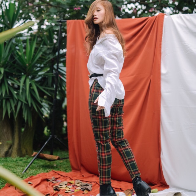 Celana Plaid basic | pants tartan | celana tartan | celana kotak | merah | flanel | handsanitizer
