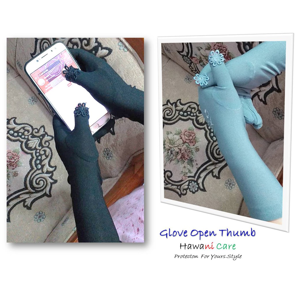 SARUNG TANGAN MUSLIMAH / LUBANG JEMPOL / SARUNG TANGAN FULL JARI / BORDIR BUNGA / GLOVES OPEN THUMB