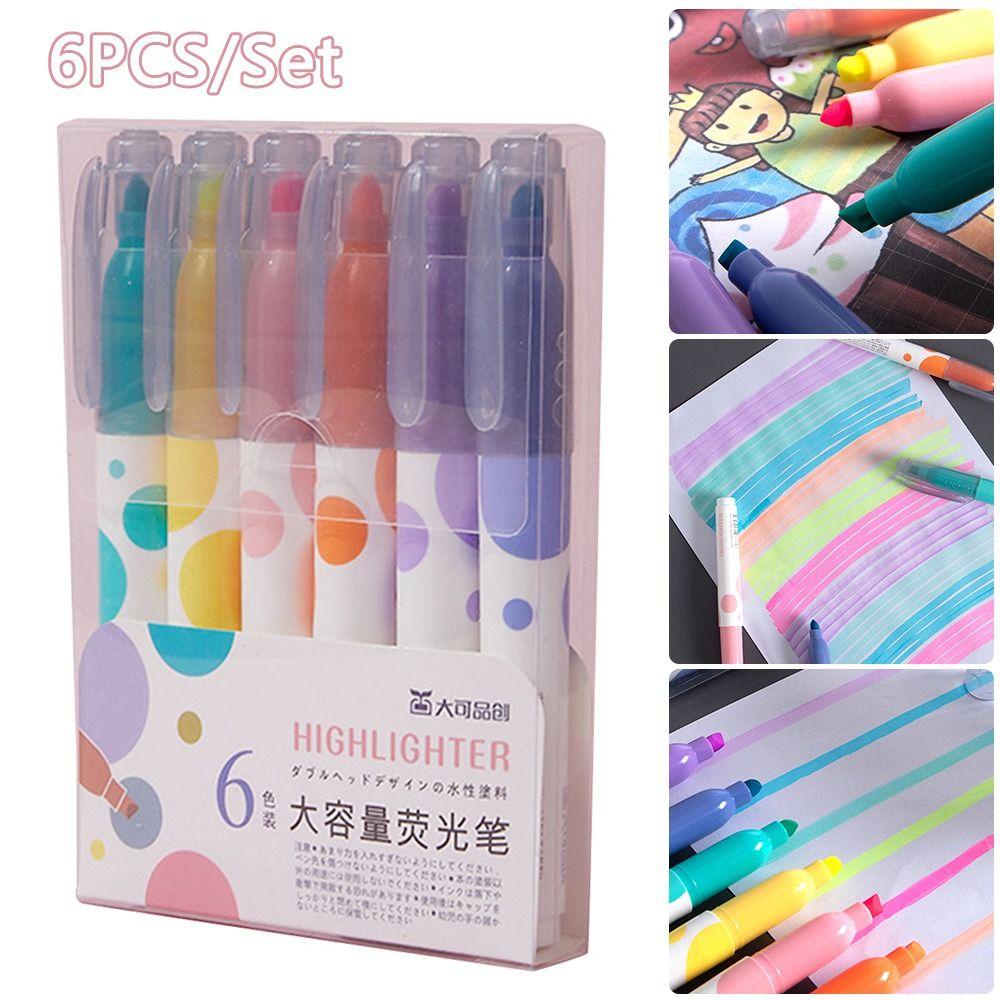 Top 6PCS/Set Pen Neon Siswa Akun Tangan Set Penanda Kapasitas Tinggi