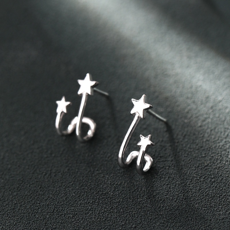 Papaozhu Korea s925 Perak Bintang Kecil Kait Stud Anting-Anting Untuk Wanita Gadis Chic Tindik Telinga Manset Klip Anting-Anting Perhiasan Fashion