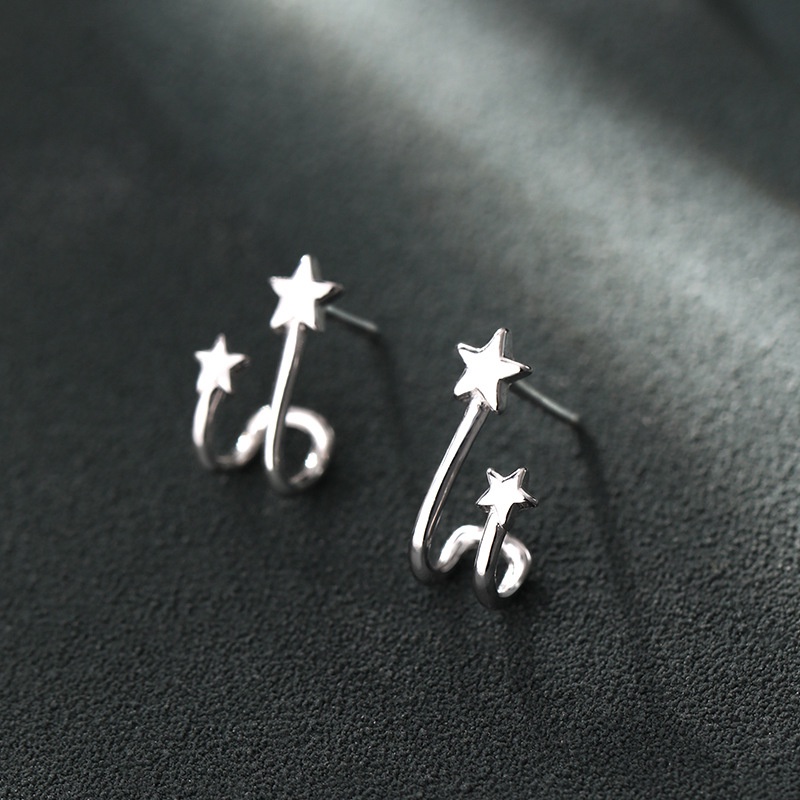 We Flower Anting Tusuk Gantung Bahan Sterling Silver 925 Desain Bintang Ganda Gaya Trendy / Korea Untuk Wanita