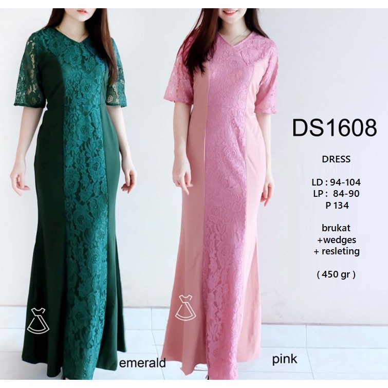 DS1608 - DRESS PESTA BASIC BRUKAT MAXI DRESS WANITA