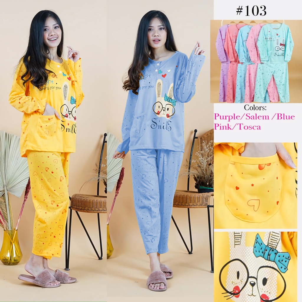 Lilipop.id  Baju Tidur Wanita Smile Celana Panjang PP Allsize Lengan Panjang Baby Doll Bahan Kaos Dewasa