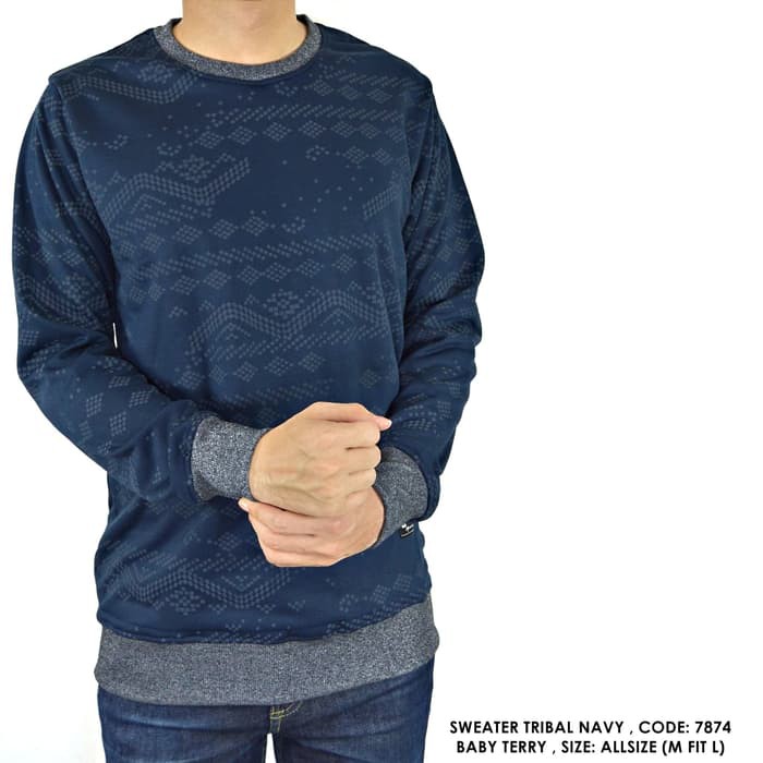 ONDENG88 SWEATER SWITER TRIBAL TANGAN KOMBINASI WARNA NAVY  