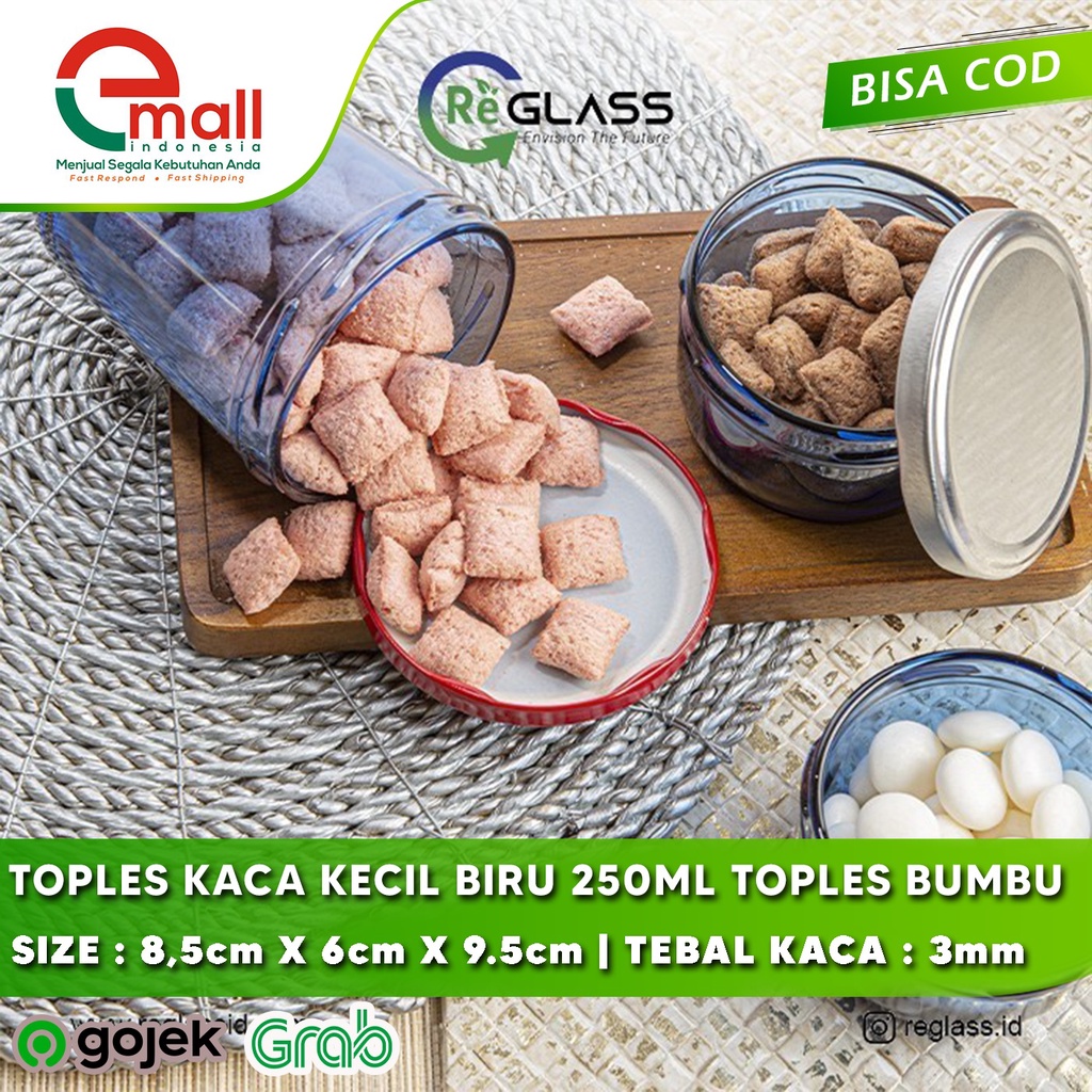 [GROSIR] TOPLES KACA KECIL BIRU 125ml Toples Bumbu Sambal / Candle Jar