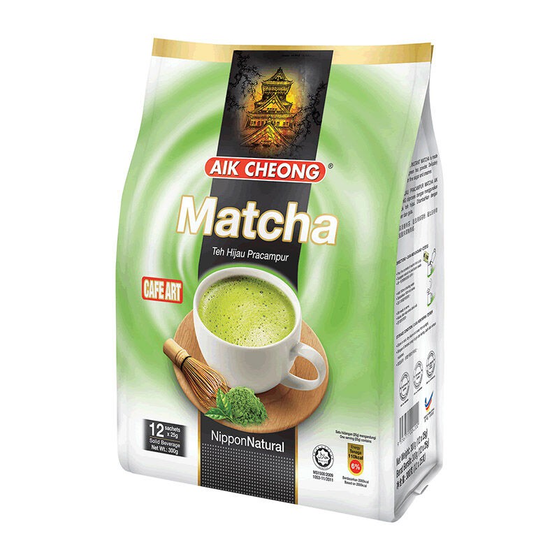 Teh hHijau MATCHA Cafe Art Aik Cheong 300gr 12 x 25 gr ASLI IMPOR Malaysia Green Tea Bag