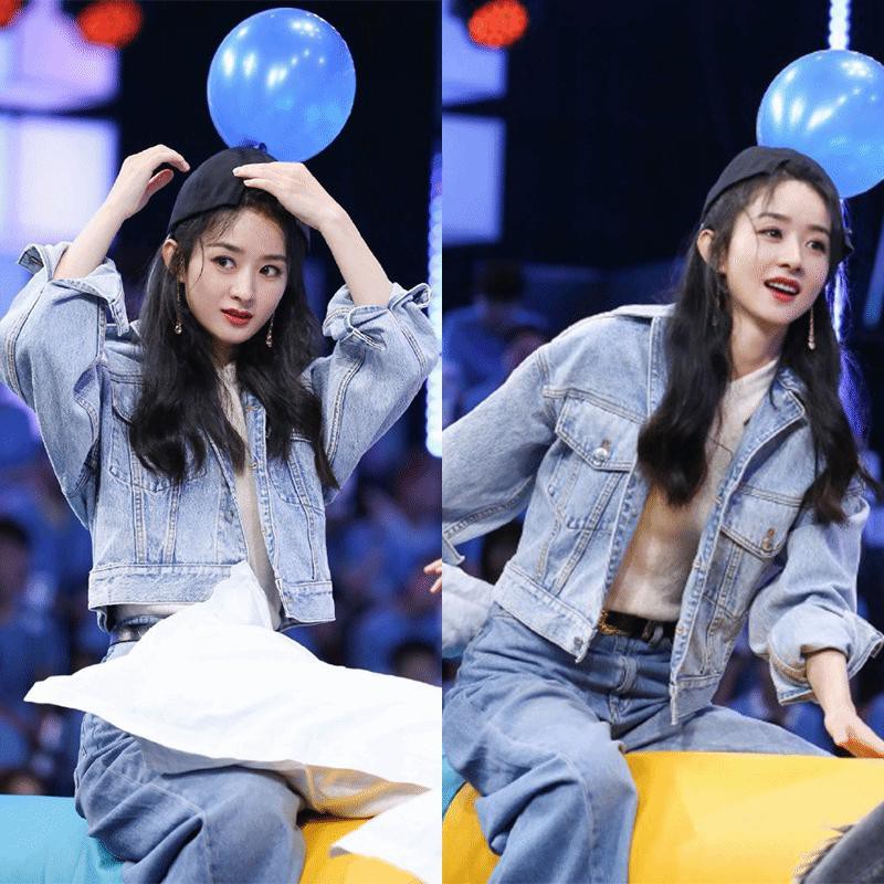 Happy Camp Zhao Liying jaket denim biru yang sama untuk wanita 2021 longgar lengan panjang baru