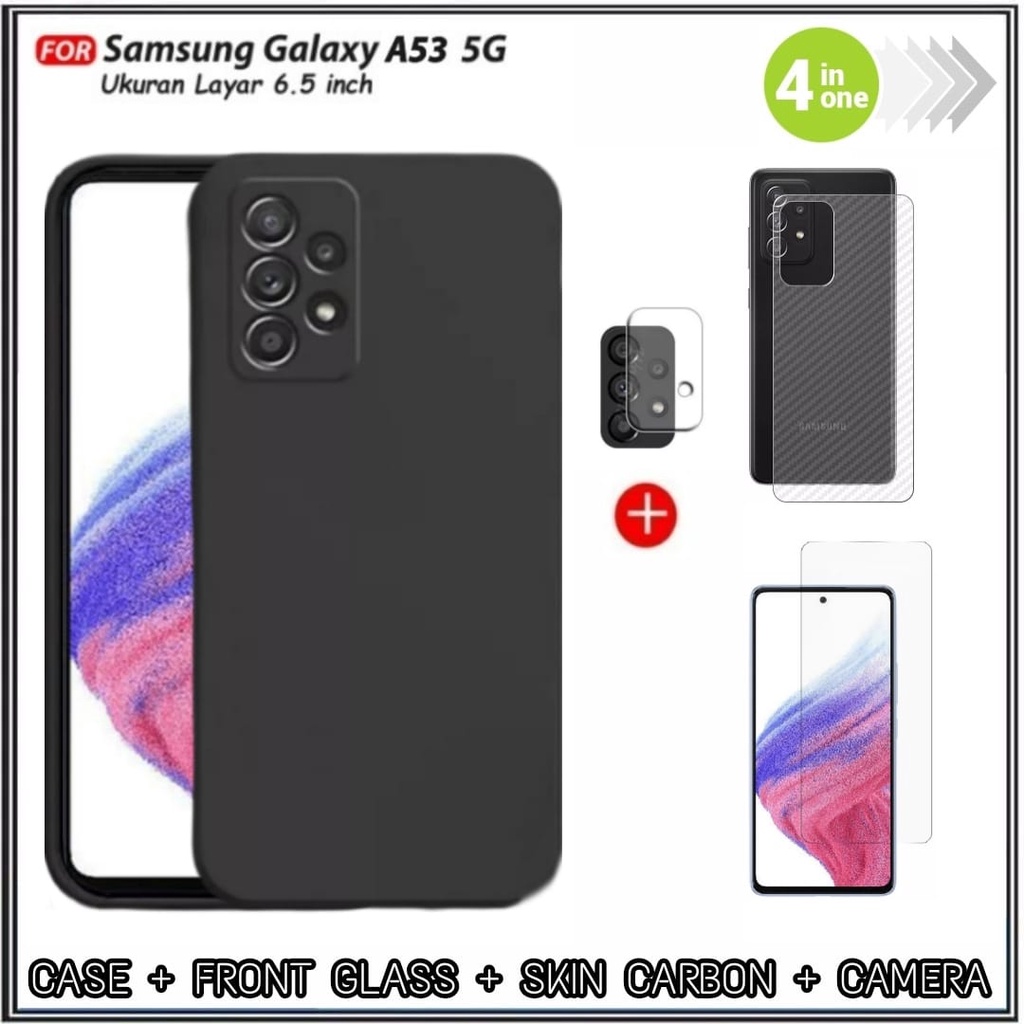 PAKET 4IN1 Case Samsung A53 , A33 5G SoftCase Premium Dove Matte Protection Back Kamera Casing Slim HP Cover Dan Tempered Glass + Camera + Garskin DI ROMAN ACC