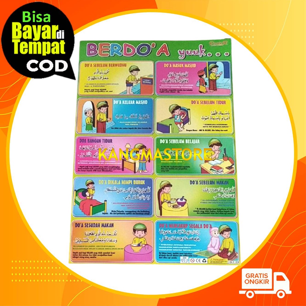 Poster Edukasi Anak Muslim Islami Belajar Doa Sehari Hari Untuk PAUD TK SD Stiker Tempel di Dinding