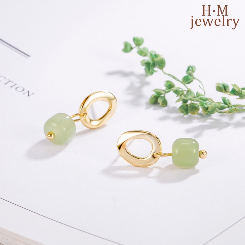 Anting Klip Tanpa Tindik Retro Dengan Batu Giok Hetian Untuk Wanita