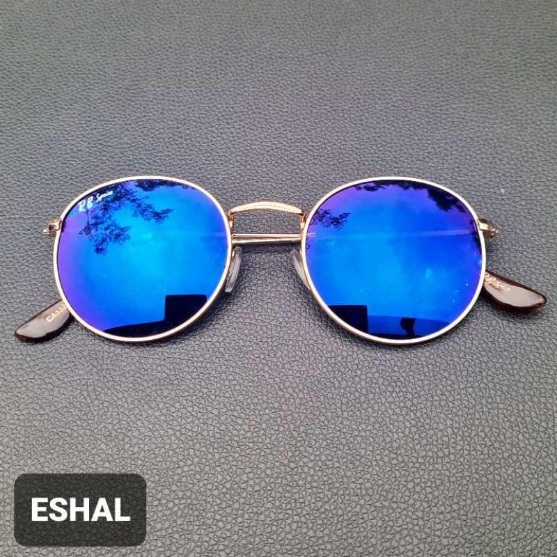 Kacamata Hitam Oval Gaya Pria Dan Wanita - Kacamata Fashion Milenial-Gold Biru