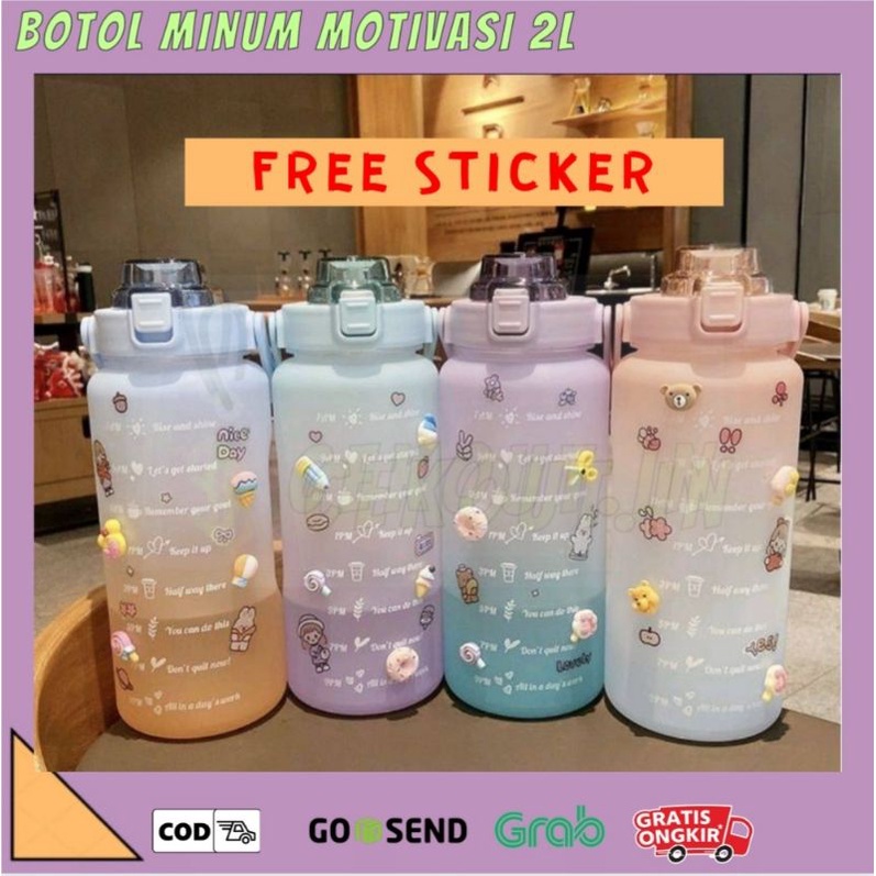 BOTOL MINUM MOTIVASI UKURAN 2L/BOTOL MINUM GRADASI 2L DENGAN STIKER/BOTOL MIIUM MOTIVASI STIKER