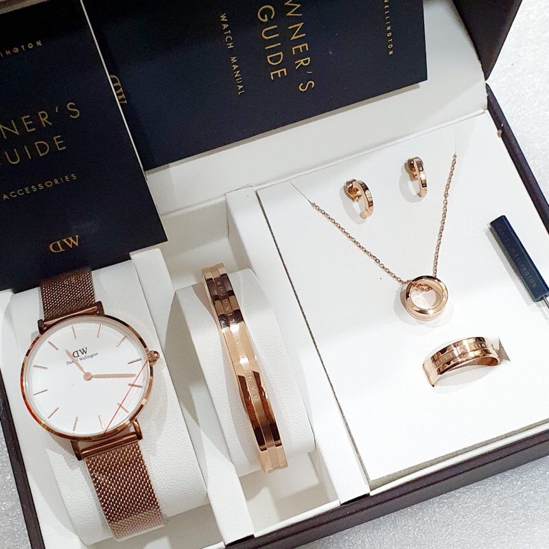 PROMO BIGSALE ‼️‼️ DANIEL WELLINGTON ICONIC SET ORIGINAL GARANSI 1 TAHUN MESH STAINLESS STEEL