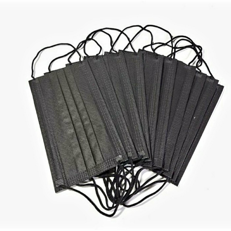 Rc Masker Medis Hitam Earloop Tali Kuping Disposable Protective 3Ply Isi 50 Pcs