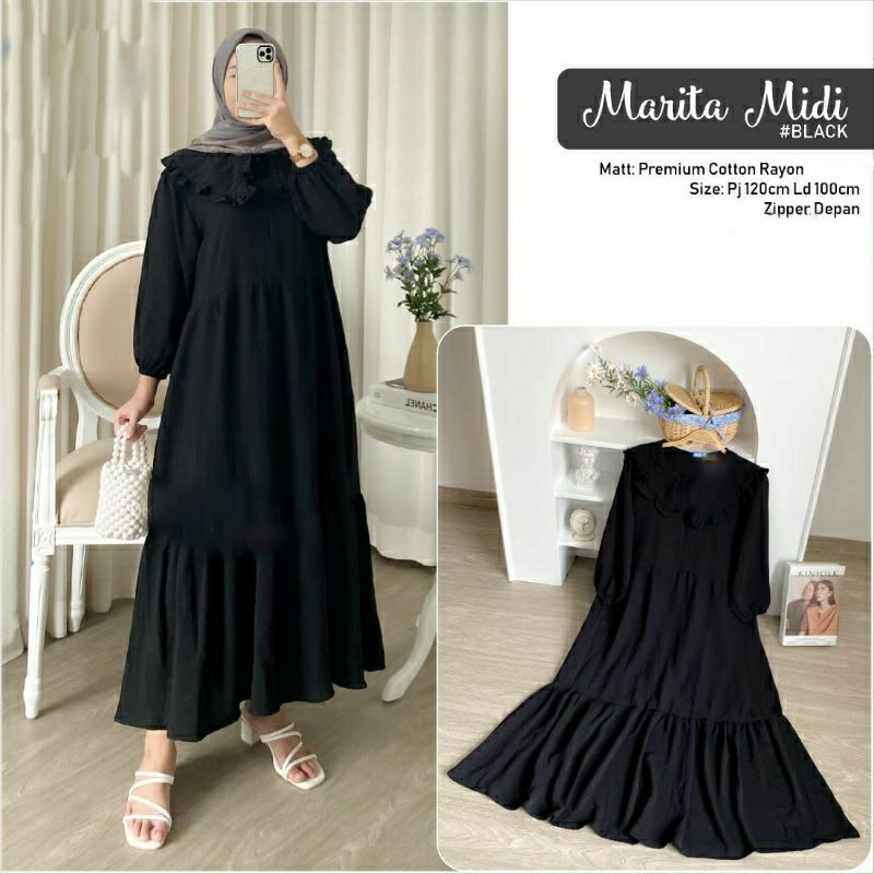 MARITA MIDI  / MIDI DRESS KATUN RAYON / MIDI DRESS KATUN POLOS / MIDI DRESS POLOS / MIDI DRESS JUMBO