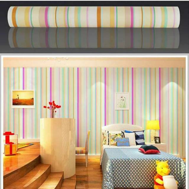 Wallpaper Dinding Motif Pelangi Hijau Ukuran Panjang 10Meter x Lebar 45Cm