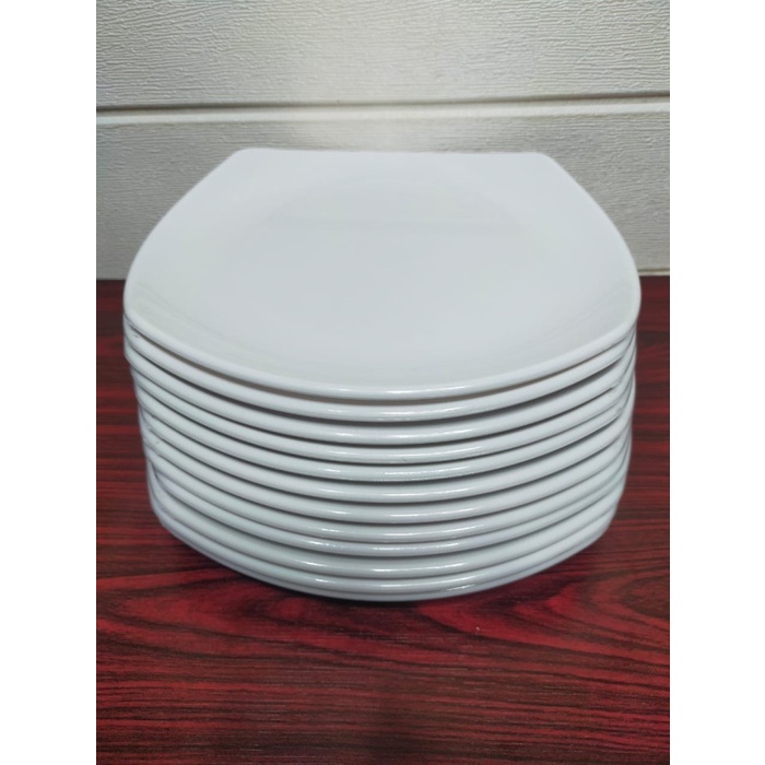 PIRING MELAMIN DINNER WARE /PIRING WARNA/PIRING KOTAK DIAMETER 23 CM - 6putih