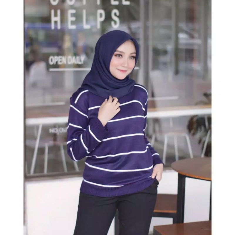 SWEATER RAJUT WANITA STRIPE RAJUT KNIT