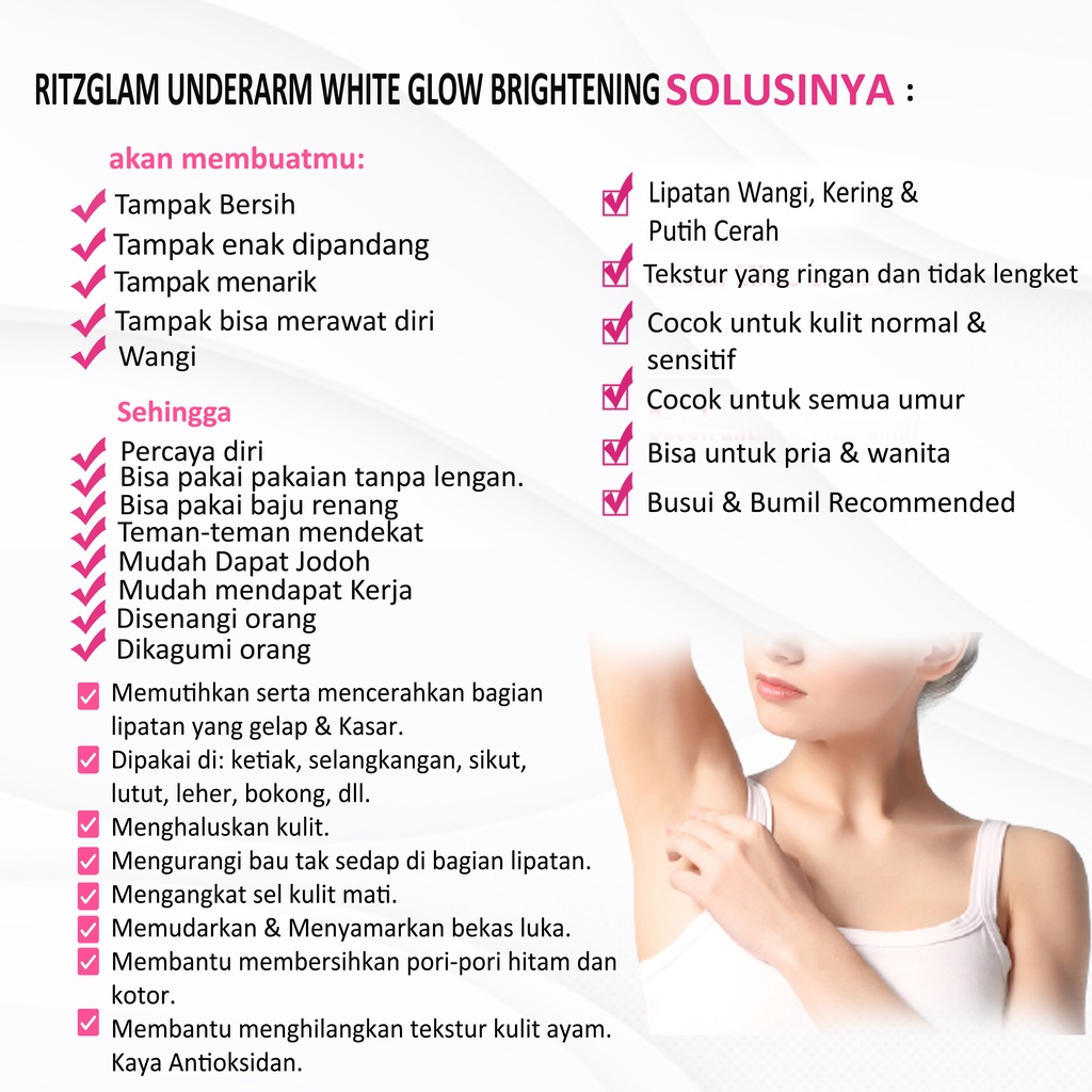 RITZGLAM Reseller 3Pcs Underarm White Glow Brightening  Armpit  Bekas Luka  Penghilang Bau badan Ketiak Ketek Leher Siku Selangkangan hitam jadi putih