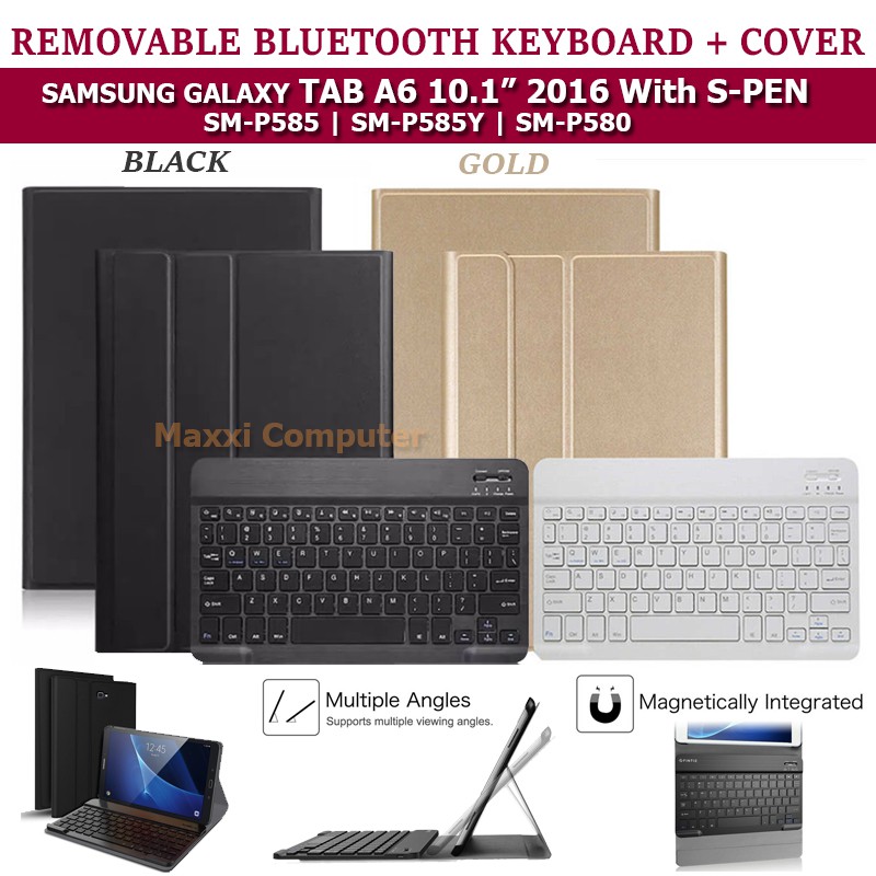 Samsung Galaxy Tab A6 10.1 S Pen SM-P585 P585Y Wireless Bluetooth Keybord Keyboard Book Cover Case