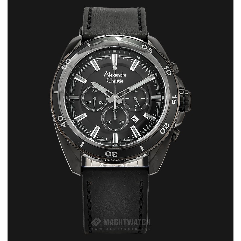 Alexandre Christie AC 6472 MC LIGBA Man Chronograph Black Dial Leather Strap