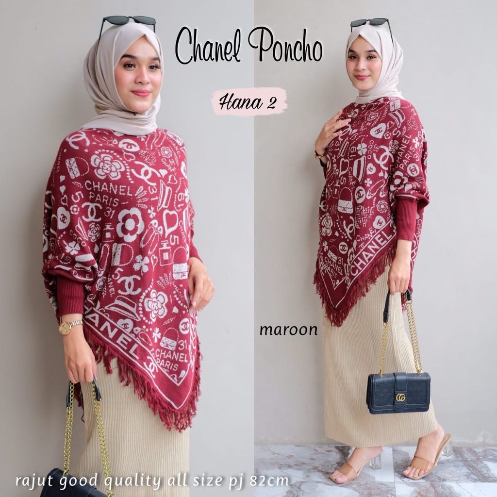 Chanel Poncho Atasan Sweater Baju Hangat Rajut Import Fit To Jumbo By Hana