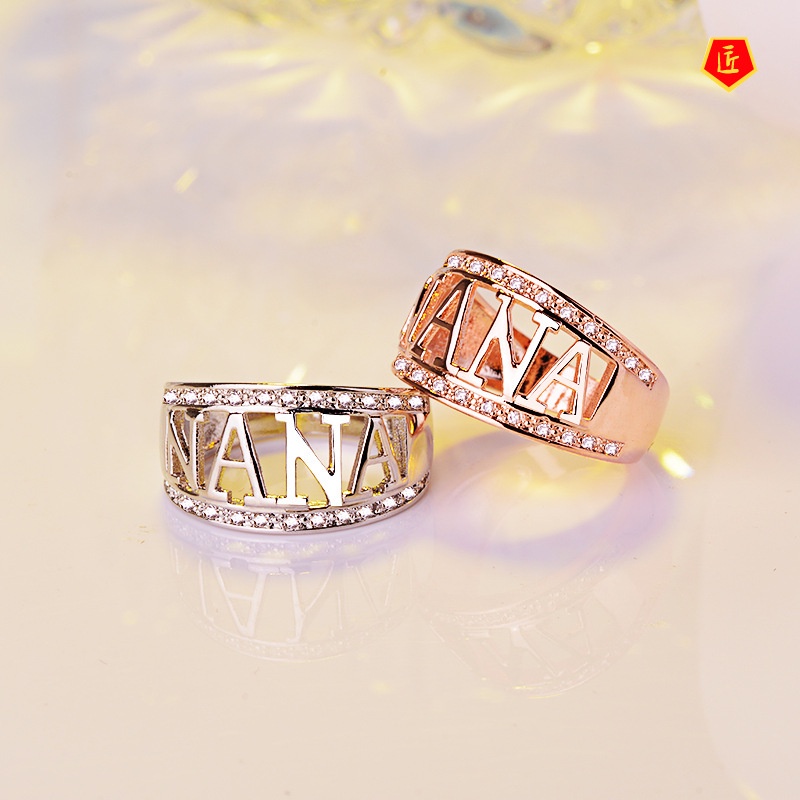 [Ready Stock]18K Platinum Diamond-Studded Ring Simple and Stylish