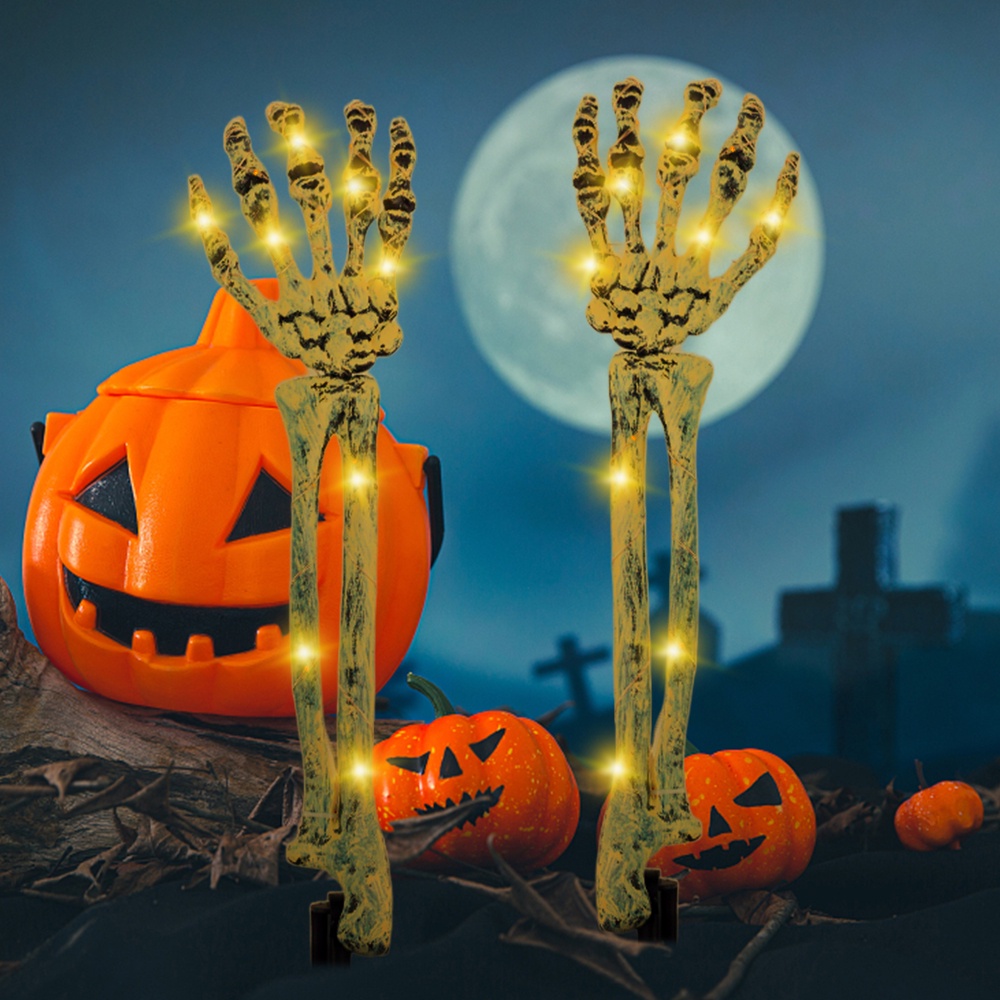 2pcs / Set Lampu Malam 40-led Tenaga Surya Bentuk Tengkorak Untuk Dekorasi Halloween