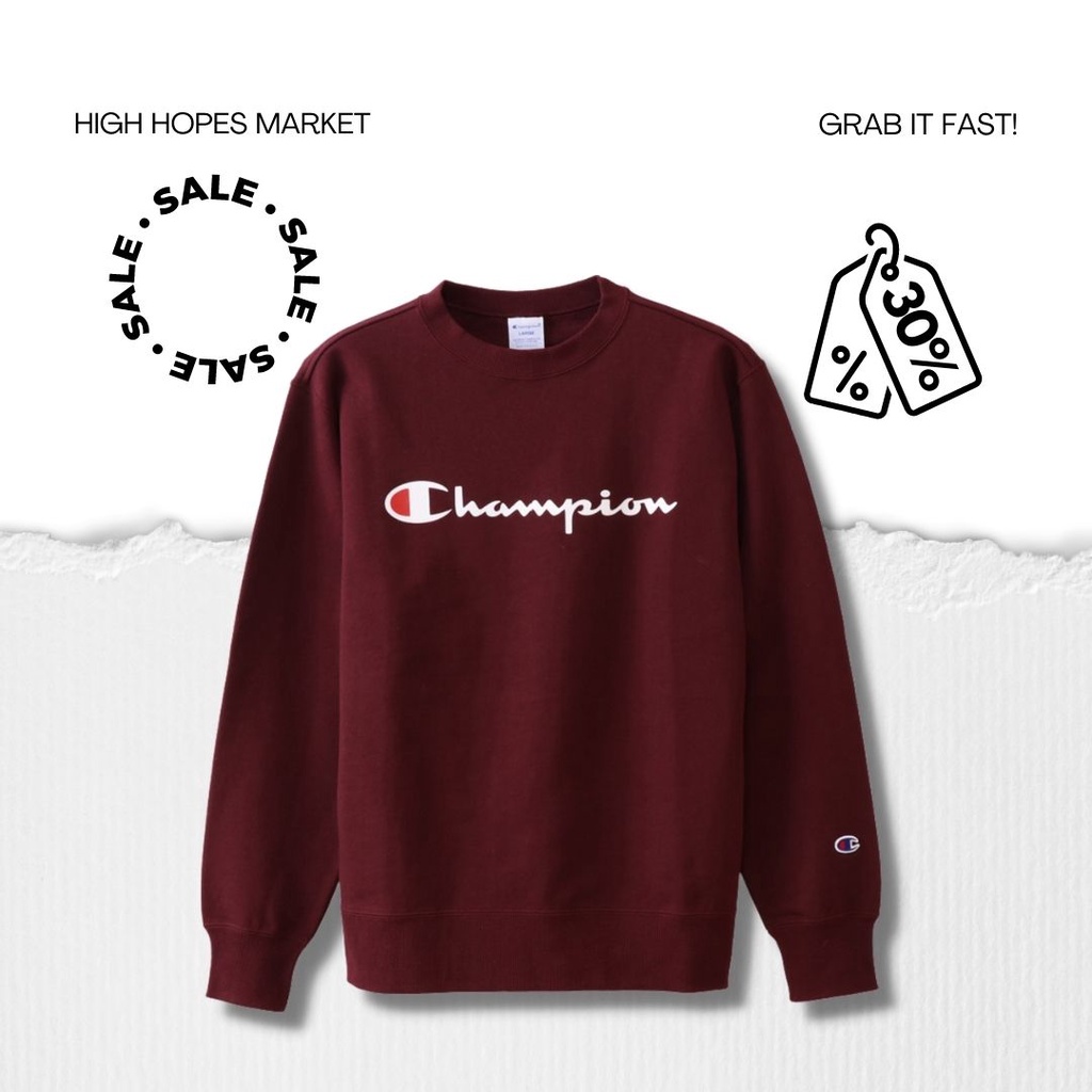 CREWNECK / CN CHAMPION BIG LOGO SCRIPT JAPAN MARKET MAROON ORIGINAL (COD)
