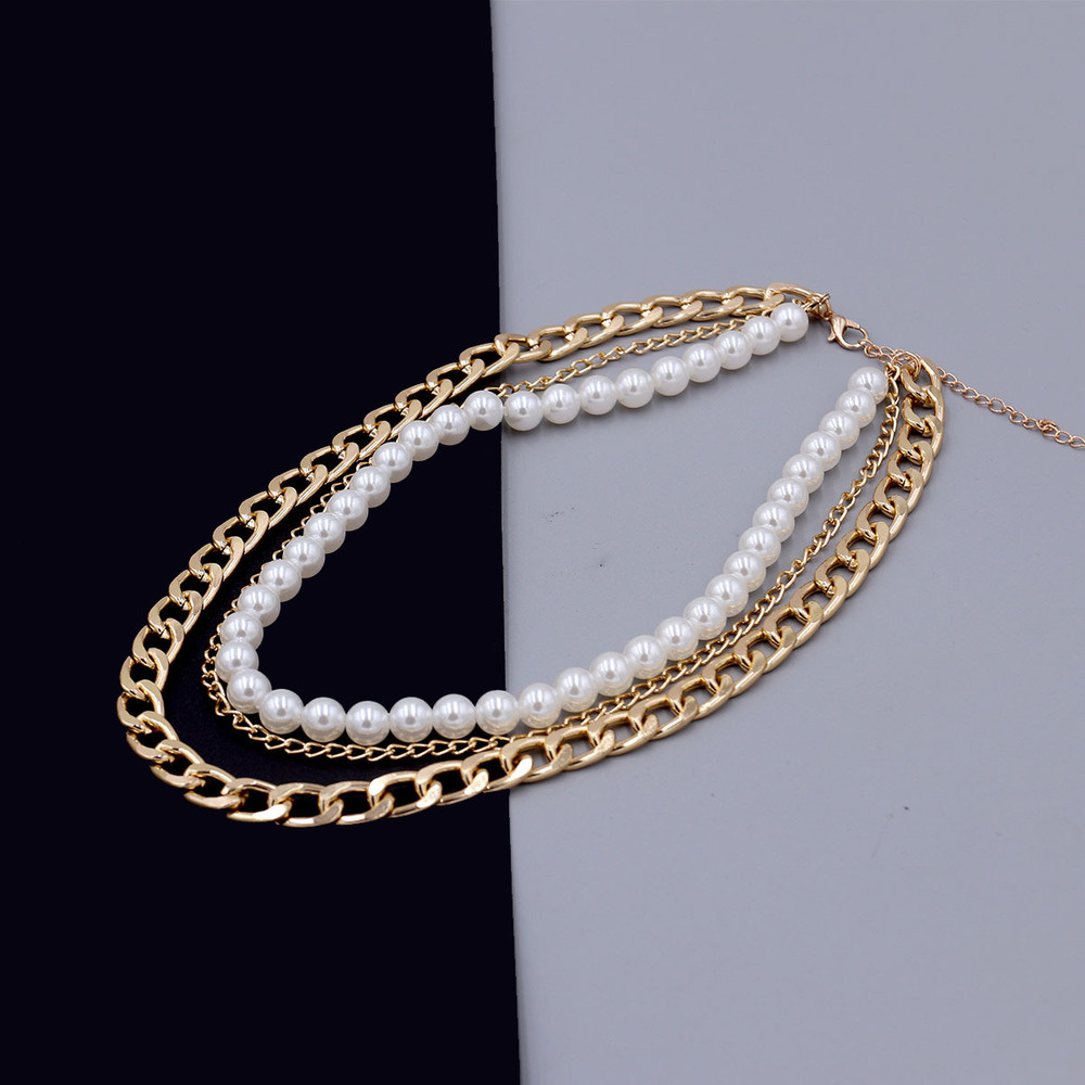 New Clavicle Chain Creative Retro Simple Pearl Chain Three-layer Necklace Women Ladies Wholesale