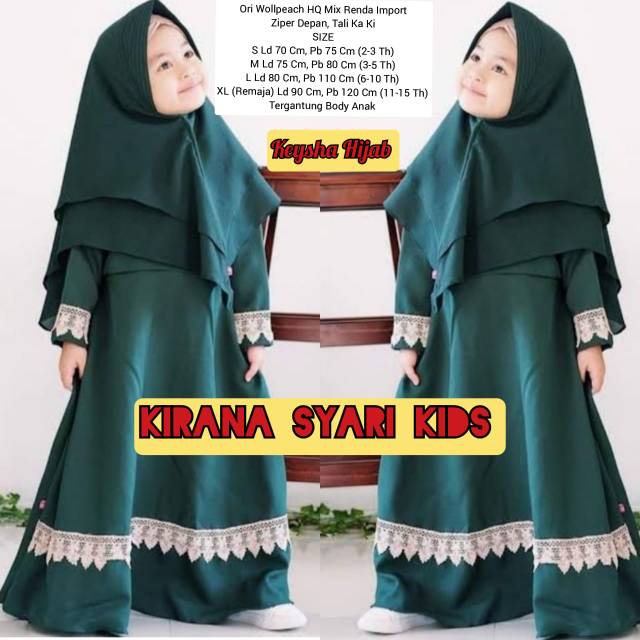Gamis anak kirana syari kids zipper depan
