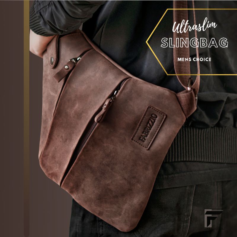 tas pria slingbag ultra slim kulit asli sapi