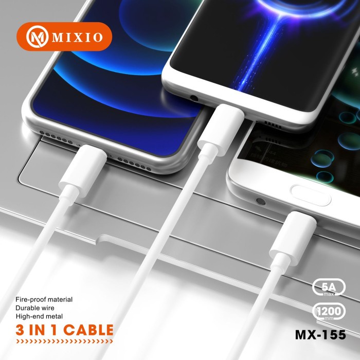 MIXIO MX-155 Quick Charging 3in1 Cable 1.2M for PC/HP/Game Console