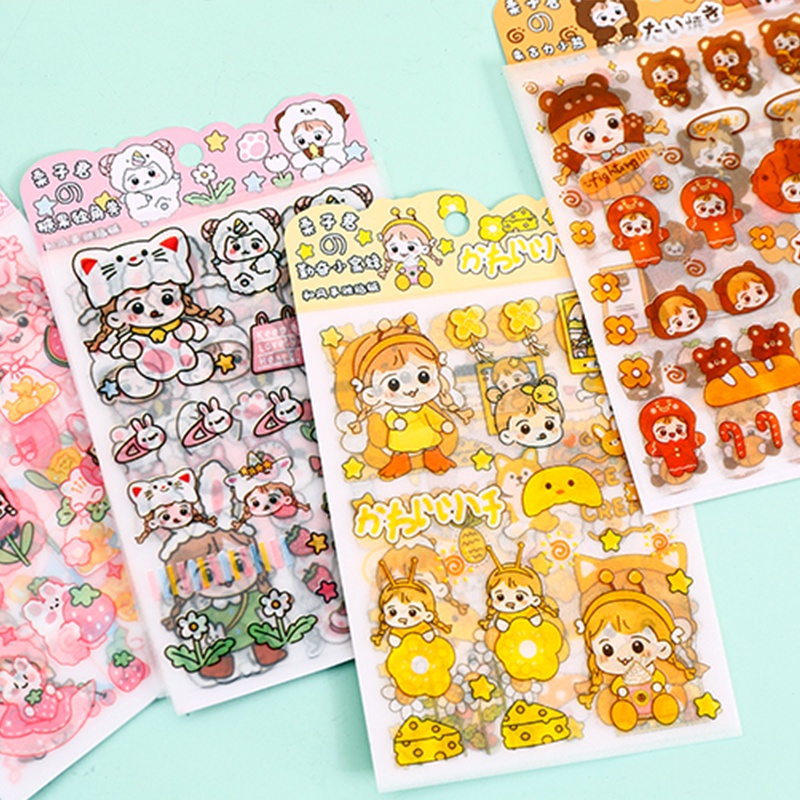 4 Sheets Cartoon Frosted PET Stickers Waterproof Girl Water Cup Stationery Decoration DIY Stickers