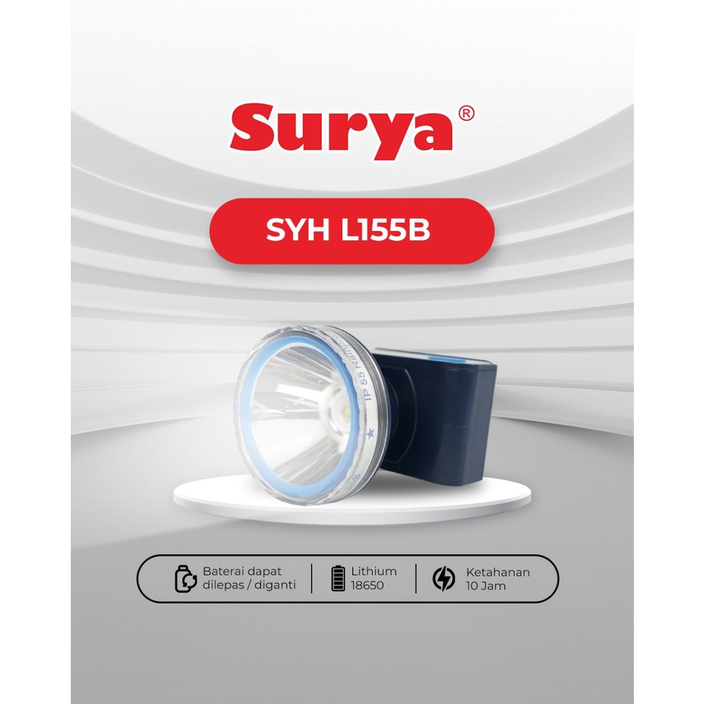 Surya Senter Kepala LED Super Terang Lithium SYH L155B LAMPU PUTIH 15 Watt With Dimmer Switch Super LED Rechargeable FREE Cable Bundle 10 JAM