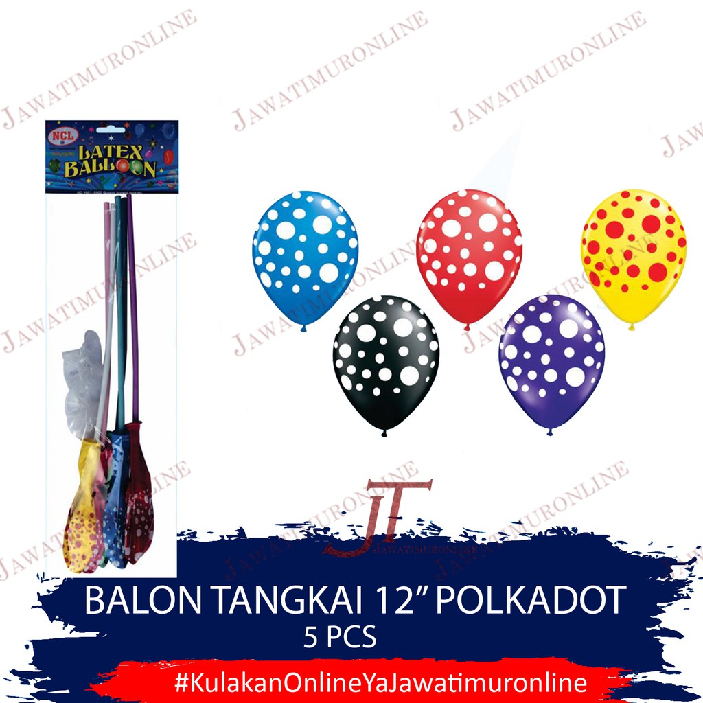 Balon Tangkai Latex Polkadot 12 INCI isi 5