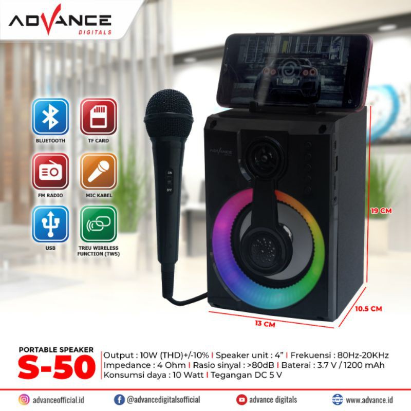 Speaker Advance Bluetooth Music Box &amp; Karaoke S-50 4inch / S50