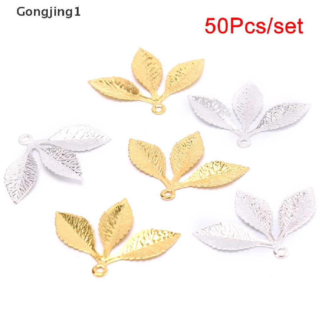 Gongjing1 50Pcs / set Konektor Bentuk Daun Bahan Metal Gaya Vintage Untuk Kerajinan Tangan DIY